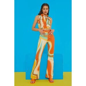 Jaded London Orange TieDye Flare Jeans Hippie Western Costume Coachella 25
